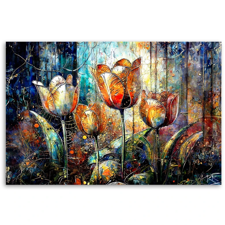 Leinwandbild, Blumen Bunt Abstraktion 