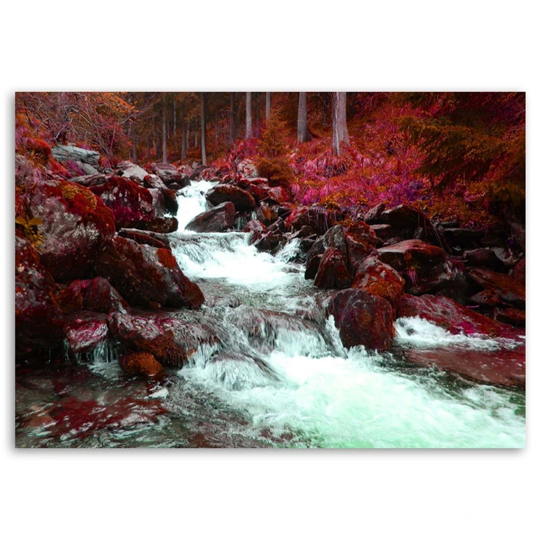 Leinwandbild, Bergbach in Rot 