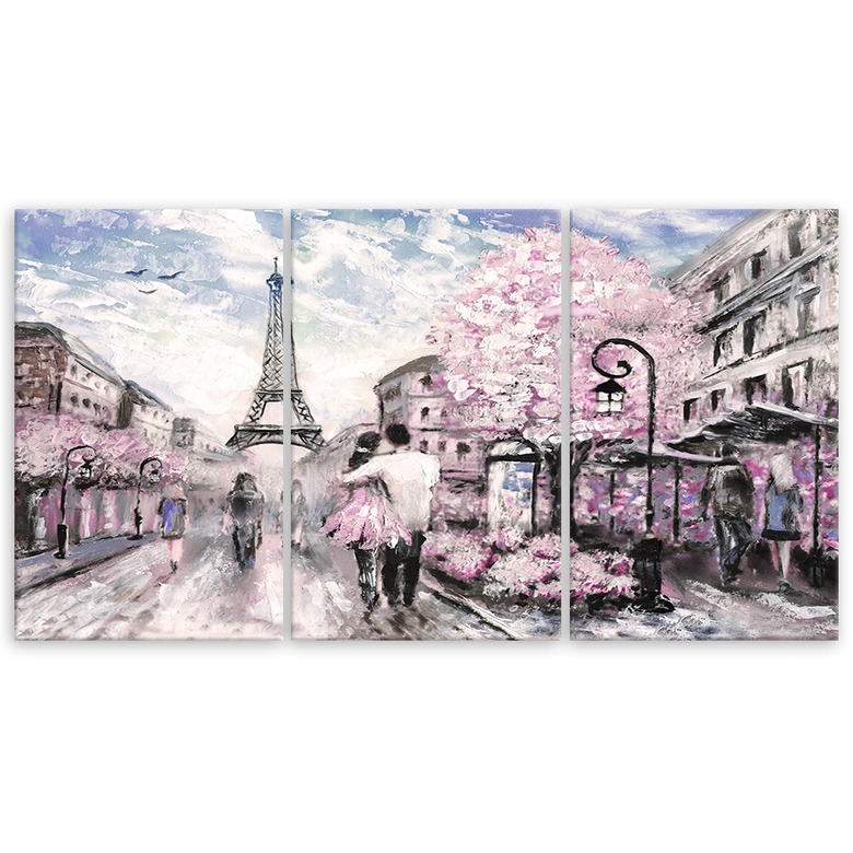 3 stykke lærredstryk, Frankrig Paris Eiffeltårnet Pink 