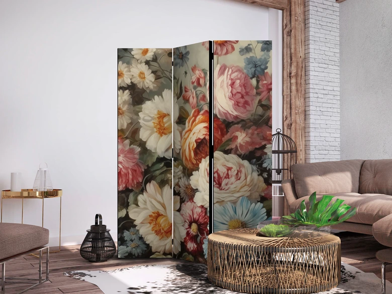 Paravent, Raumteiler freistehend, Trennwand - Scent of Nature - Beautiful Garden Flowers in Pastel Colors 