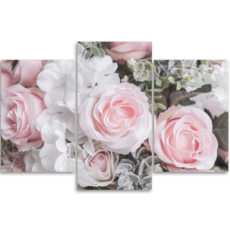 Leinwandbild 3-teilig, Rosa Rosen Blumen Natur 