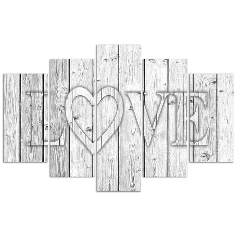 Leinwandbild 5 teilig, Love Lettering Bretter Grau 