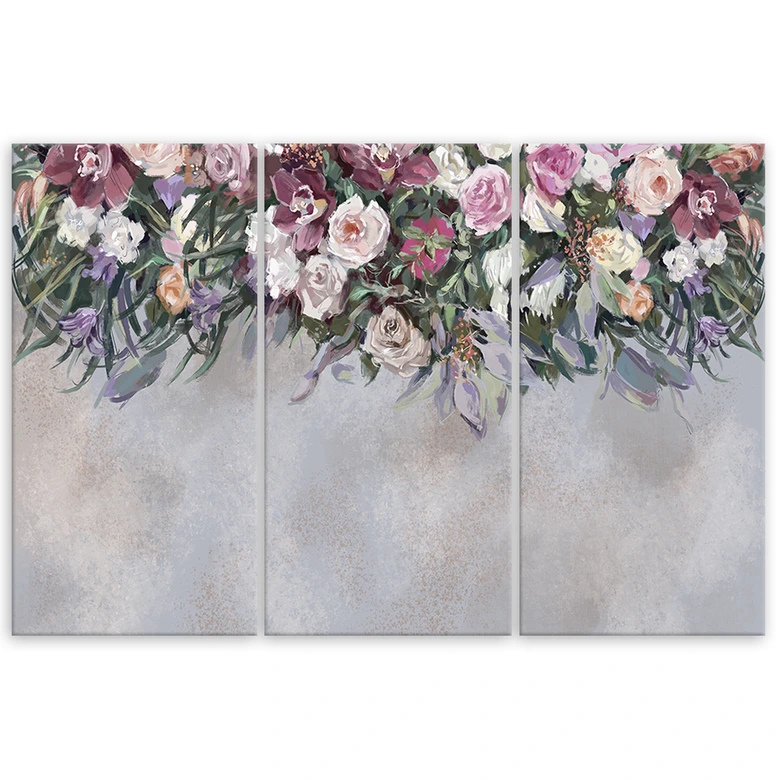 Leinwandbild 3 teilig, Blumen überwachsen 