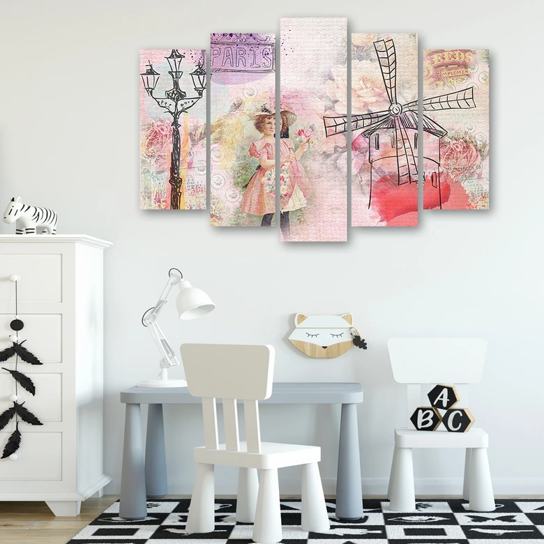 Leinwandbild 5 teilig, Baby Mädchen rosa 