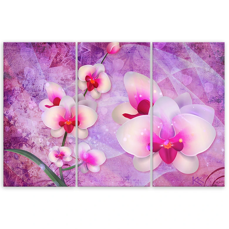 3 stykke lærredstryk, Orchid Blossoms Abstraktion 