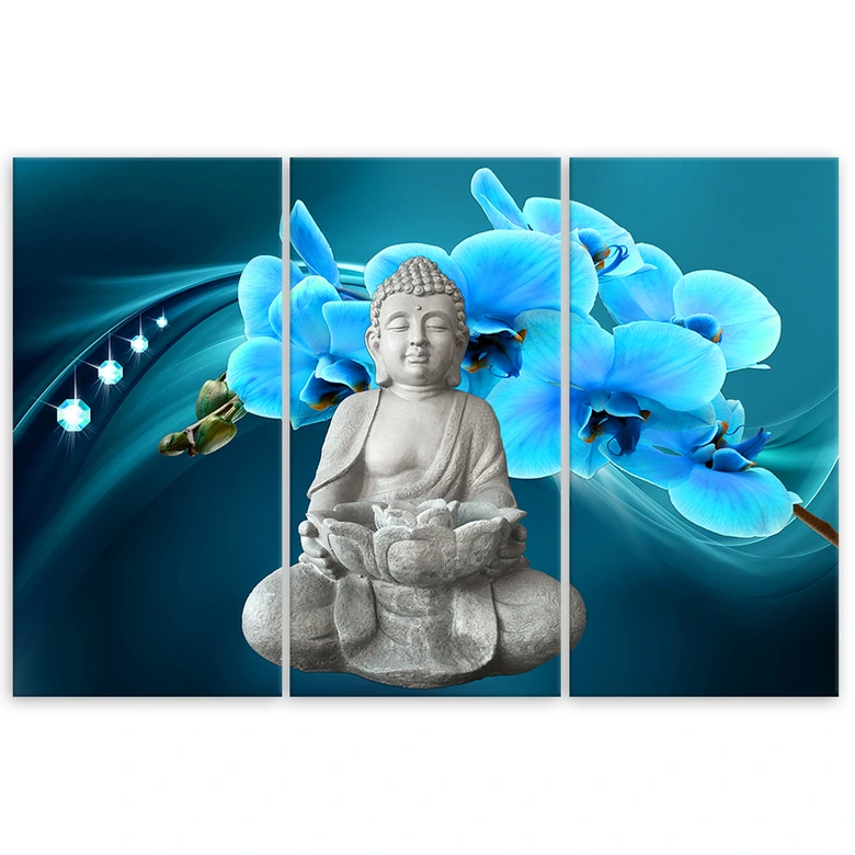 3-delige canvas print, Boeddha Zen Orchid Turquoise 