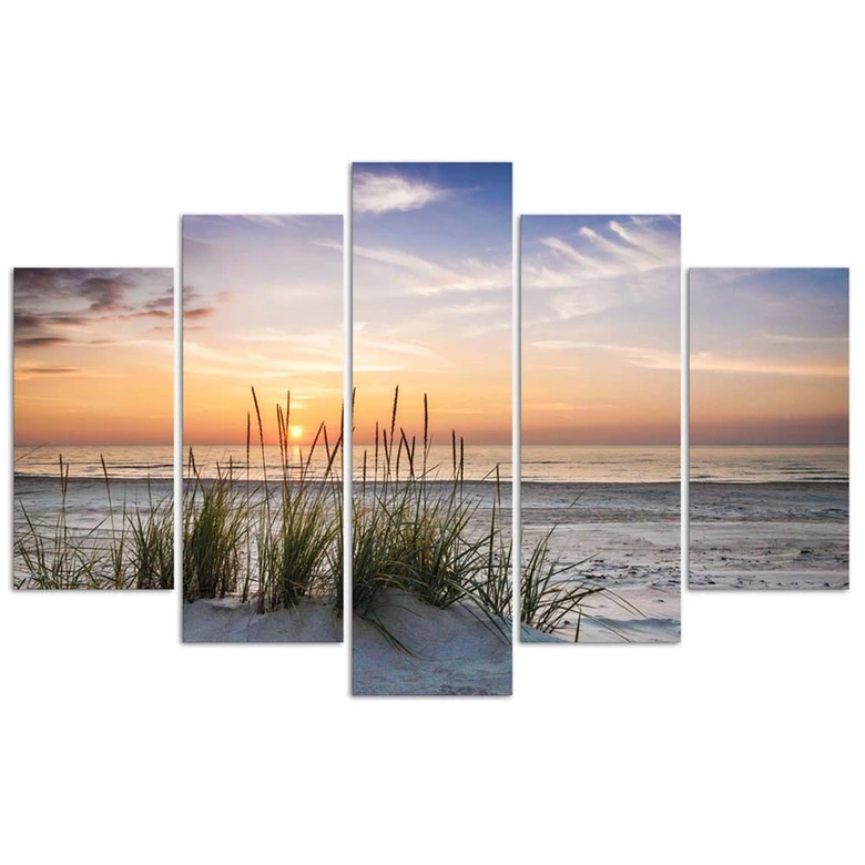 Leinwandbild 5 teilig, Meer Strand Sonnenuntergang 