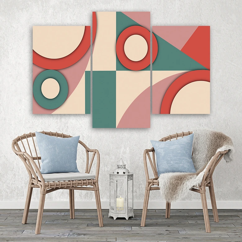 Leinwandbild 3 teilig, Geometrische Abstraktionsformen 