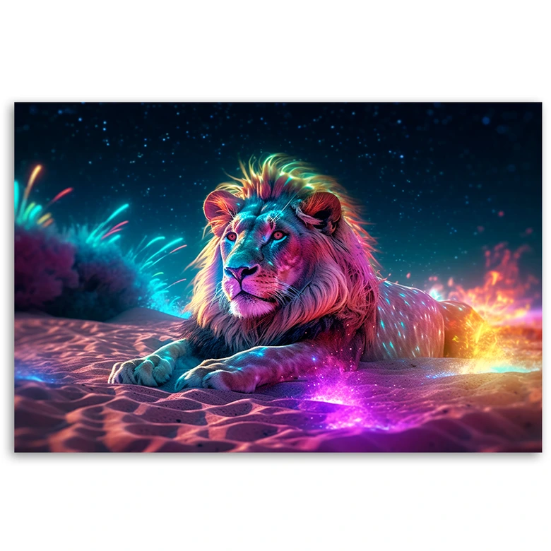 Leinwandbild, Neon Löwe Natur Abstraktion 