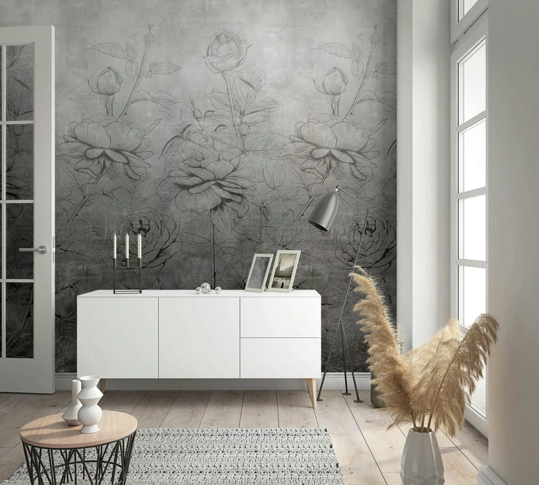 Fototapete mit Blumentotiv, Blumentapete Grau 2.70 x 1.59 cm 