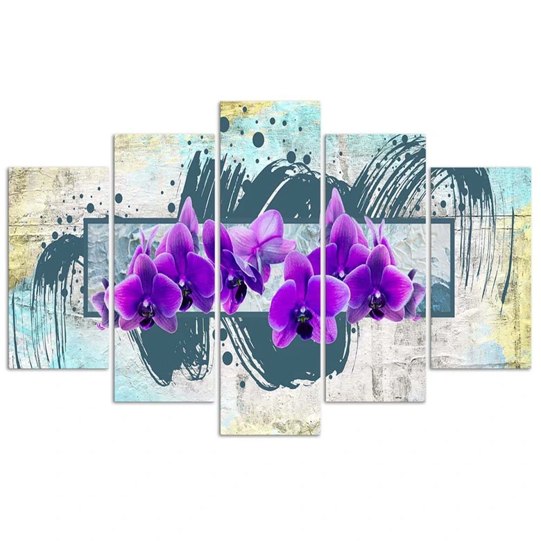 5 stuk canvas print, orchideeën violette abstractie 