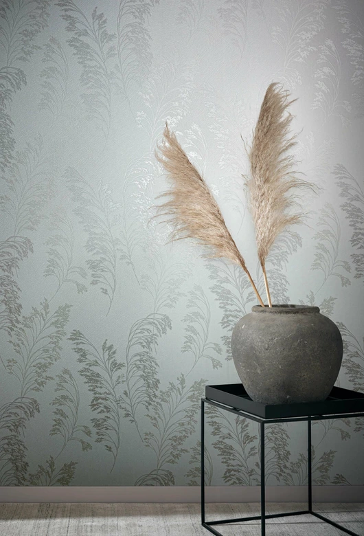 Vliestapete mit sanftem Blattmotiv weiß, pearl Floral 