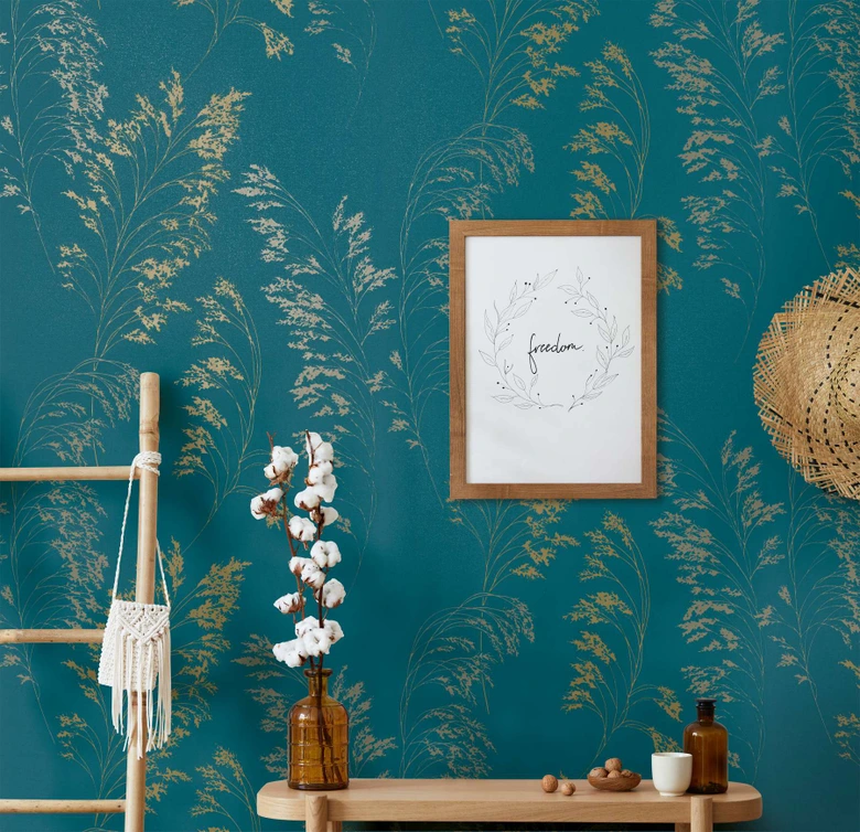 Vliestapete mit sanftem Blattmotiv grün, silber Floral 