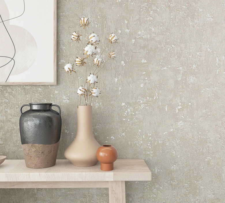 Vliestapete in glänzender Betonoptik beige Struktur 