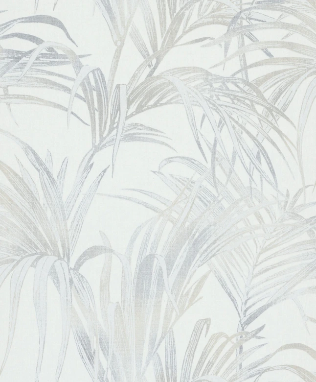 Vliestapete mit Blattmotiv auf Strukturbasis weiß, beige Floral 