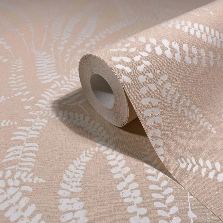 Non-woven wallpaper leaves, tendrils floral nature in orange 