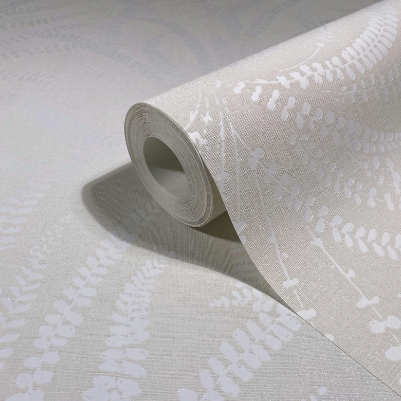 Vliestapete Blätter, Ranken Floral Natur in Weiß Beige 