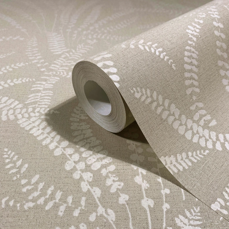 Vliestapete Blätter, Ranken Floral Natur in Grau Beige 