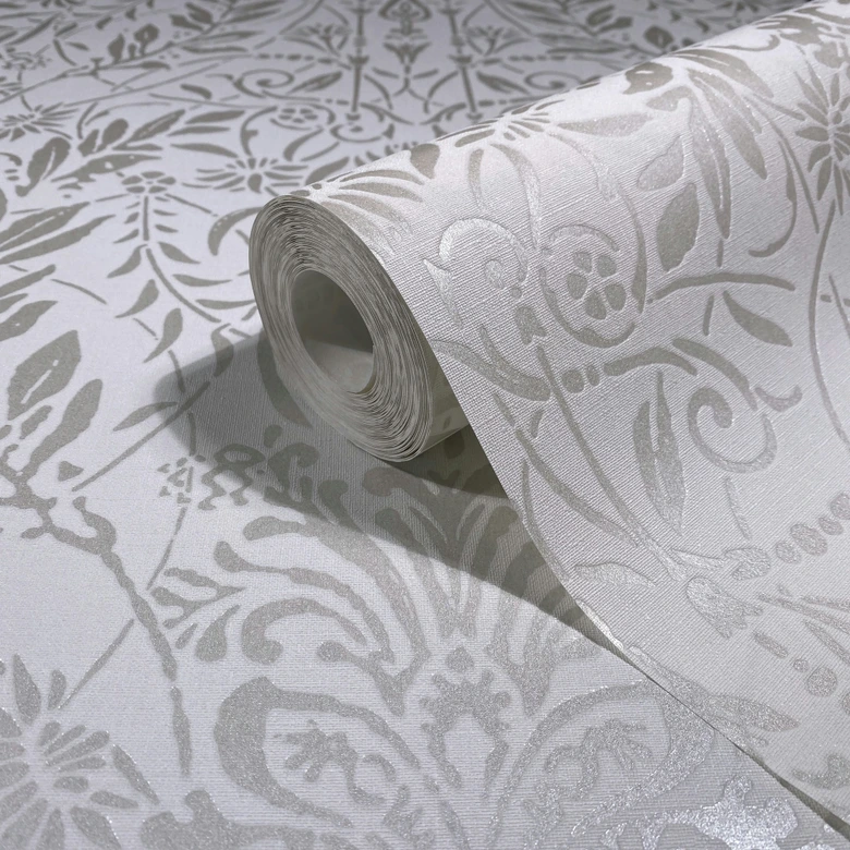 Icke-vävd tapet Ornament Floral Nature i vitt 