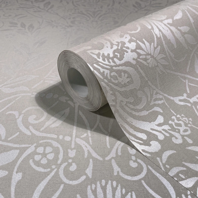 Vliestapete Ornament Floral Natur in Grau Beige 