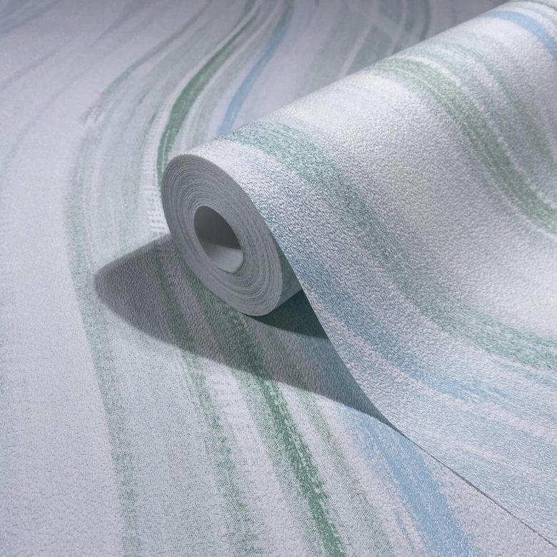 Vliestapete Wellen, Streifen Grafisch Modern matt in Weiß Grün Blau 