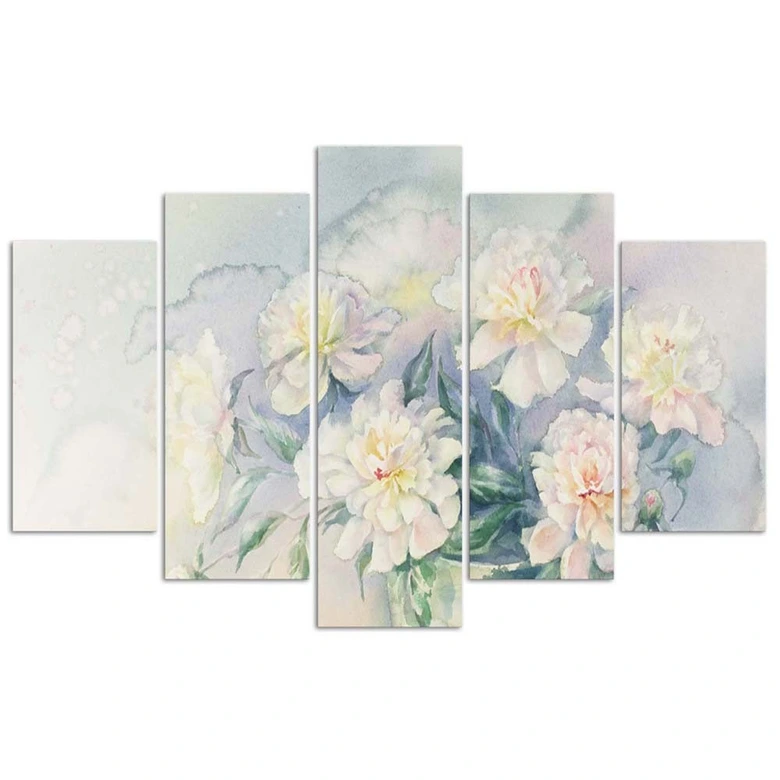 Leinwandbild 5 teilig, Blumenstrauß Blumen Weiß 
