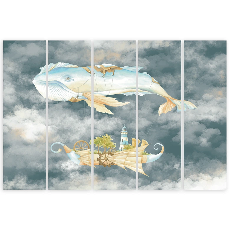 Leinwandbild 5 teilig, Fliegerwal und Schiff 