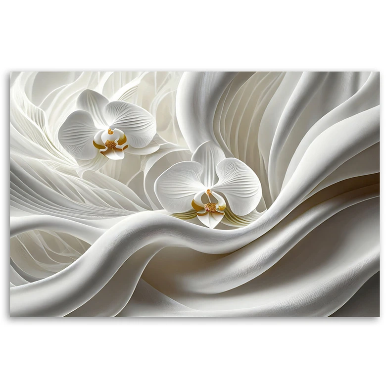 Leinwandbild, Weiße Orchidee und Abstraktion 3D 