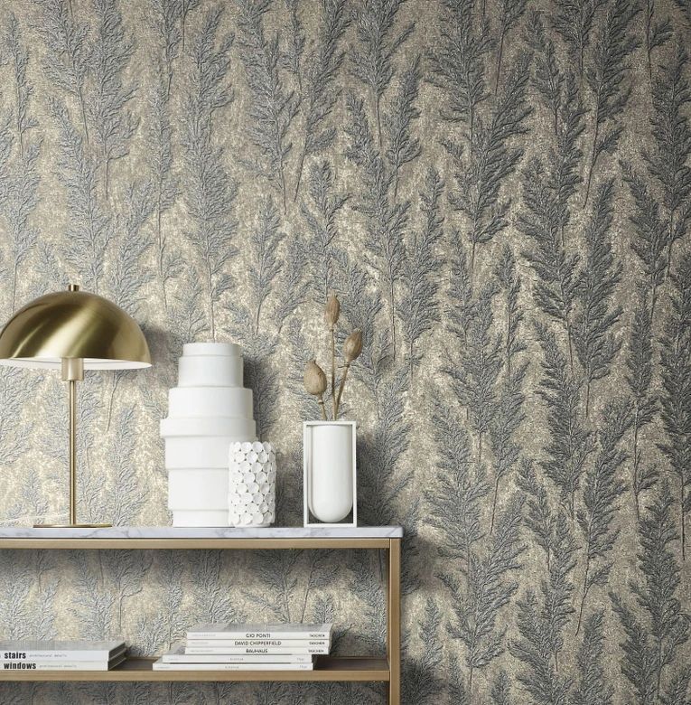 Vliestapete mit feinen Ästen platin Floral 