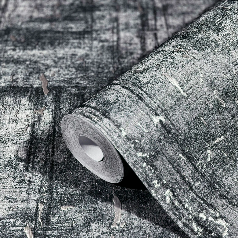 Vliestapete mit glänzender Betonoptik schwarz, grau Struktur 