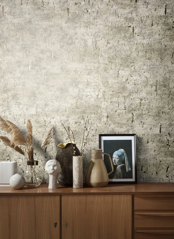 Vliestapete mit glänzender Betonoptik beige Struktur 