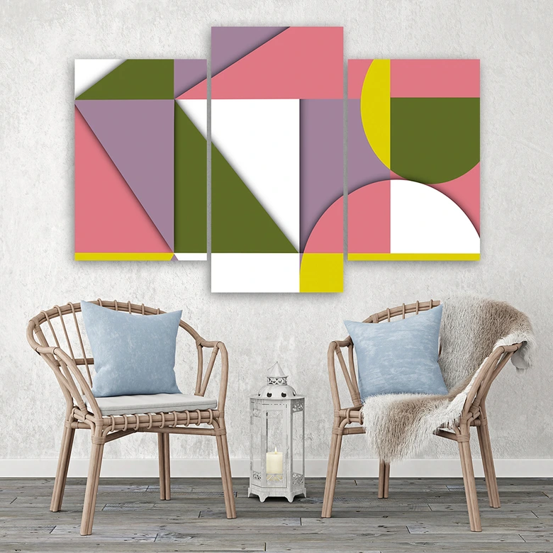 Leinwandbild 3 teilig, Geometrische Abstraktionsformen 