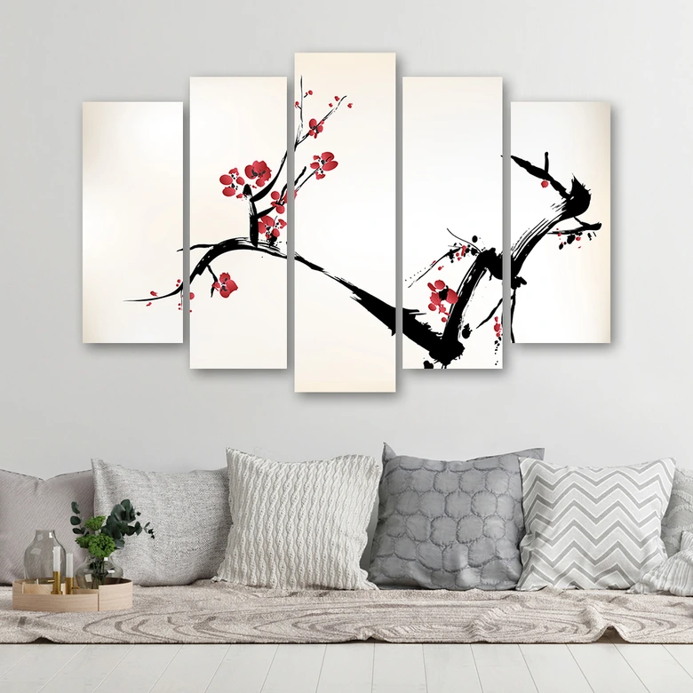 Leinwandbild 5 teilig, Kirschblüte Japan Natur 
