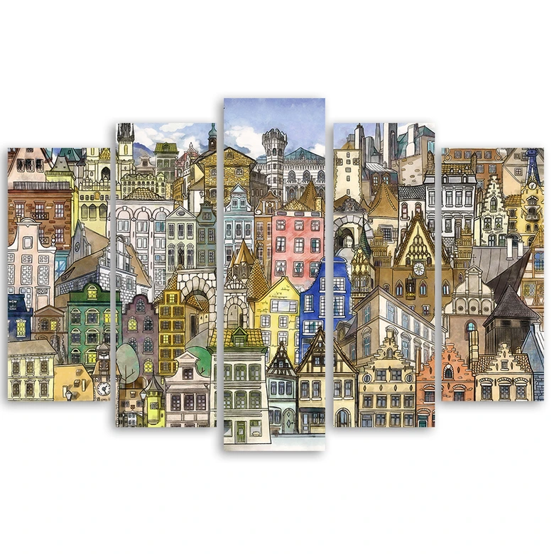 Leinwandbild 5 teilig, Fröhliche Stadt 