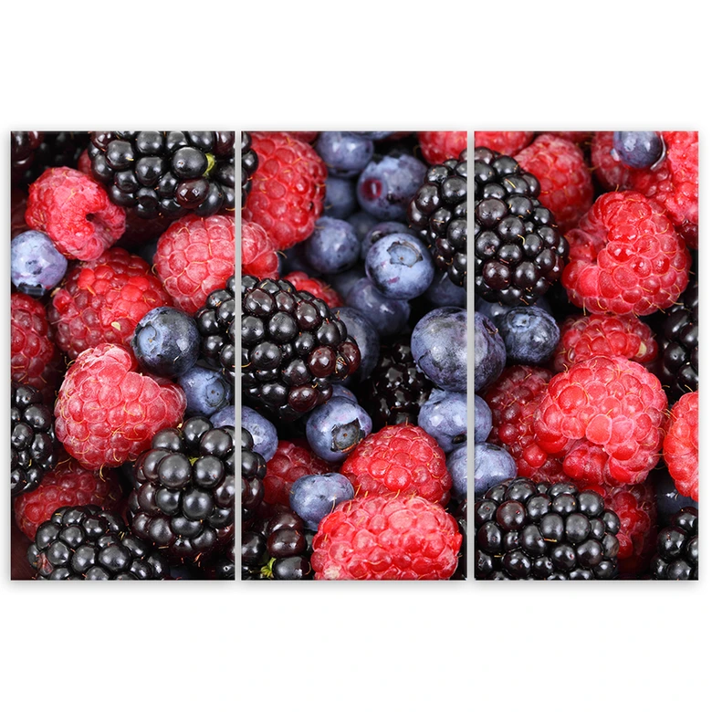 Leinwandbild 3-teilig, Himbeeren Früchte 
