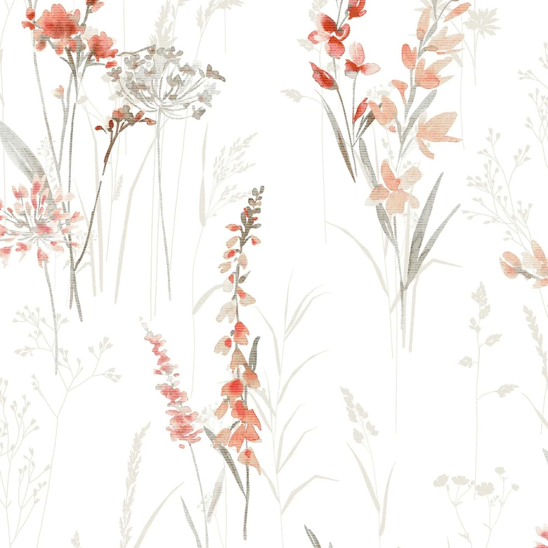 Vliestapete Blumen, Blätter Floral Natur matt in Weiß Rot 