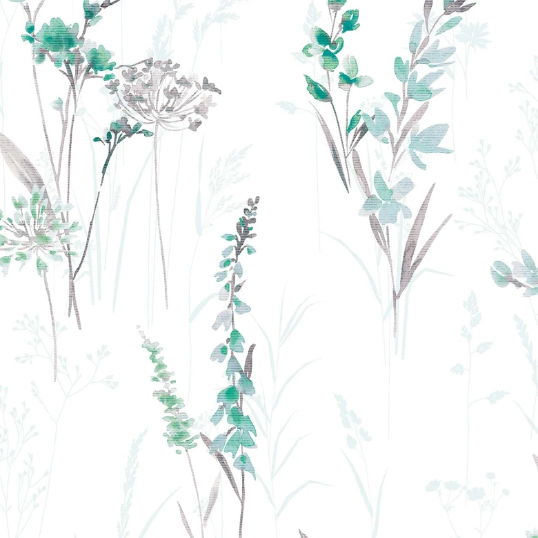 Vliestapete Blumen, Blätter Floral Modern matt in Weiß Grün 
