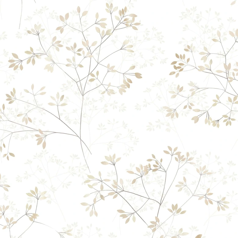 Tapeta z włókniny liście kwiatowe natura matowa w kolorze biało-beżowym 