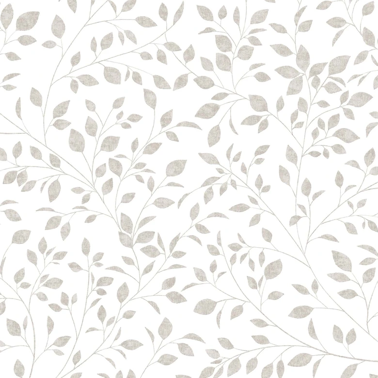 Vliestapete Blätter Floral Natur matt in Weiß Grau 