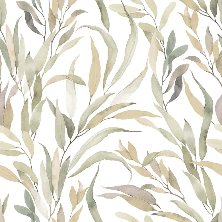 Vliestapete Blätter Floral Natur matt in Weiß Grau Beige 