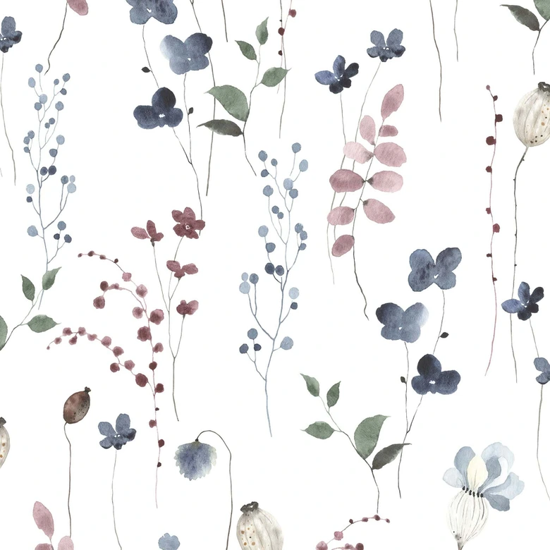 Vliestapete Blätter, Äste Floral Natur matt in Weiß Grün Blau 