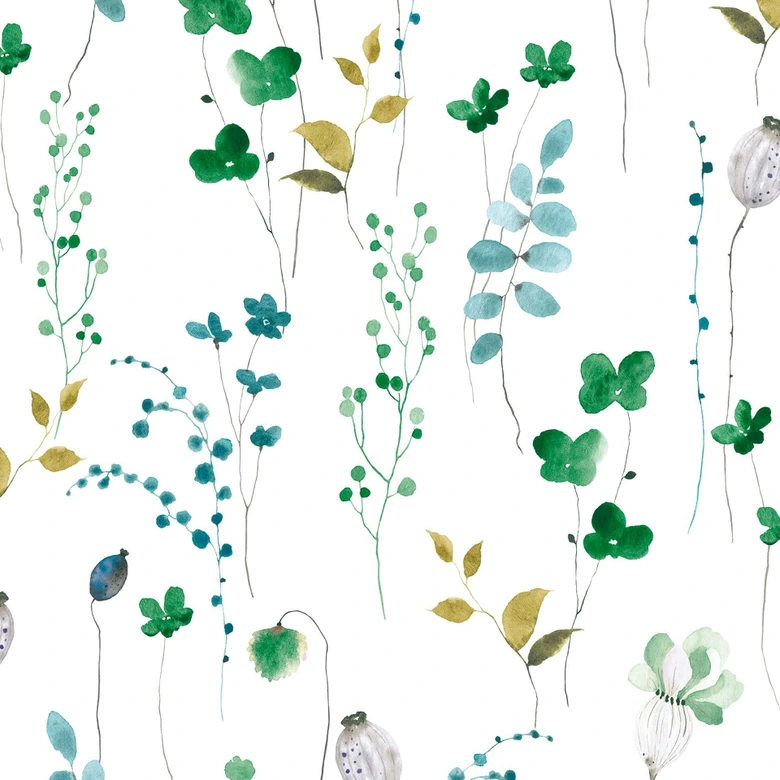 Tapeta z włókniny liście, gałęzie kwiatowa natura matowa w kolorze białym zielonym 