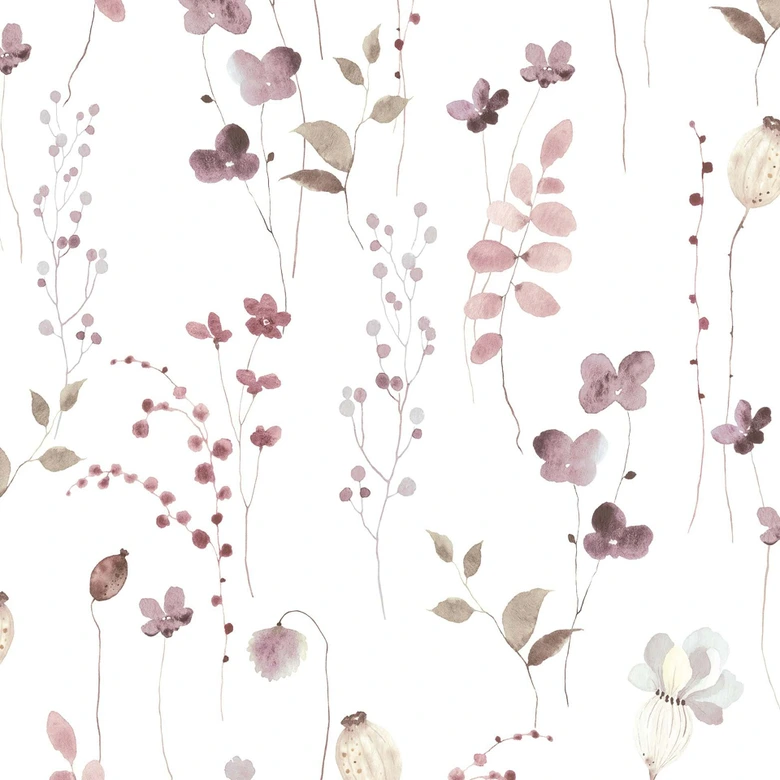 Non-woven wallpaper leaves, branches floral nature matt in white red 