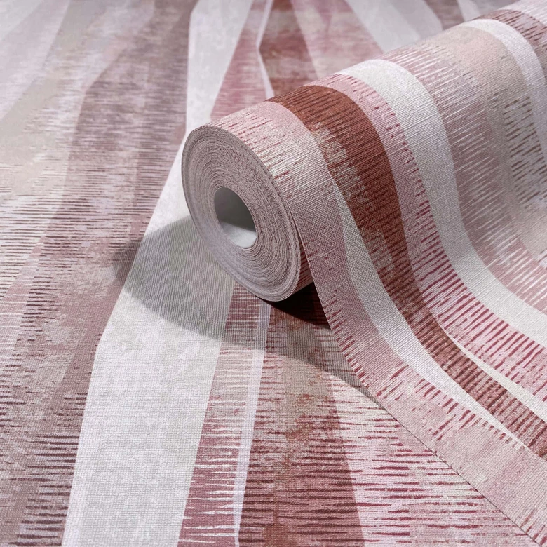 Tapeta z włókniny w pasy graficzny nowoczesny mat w kolorze czerwono-szarym 