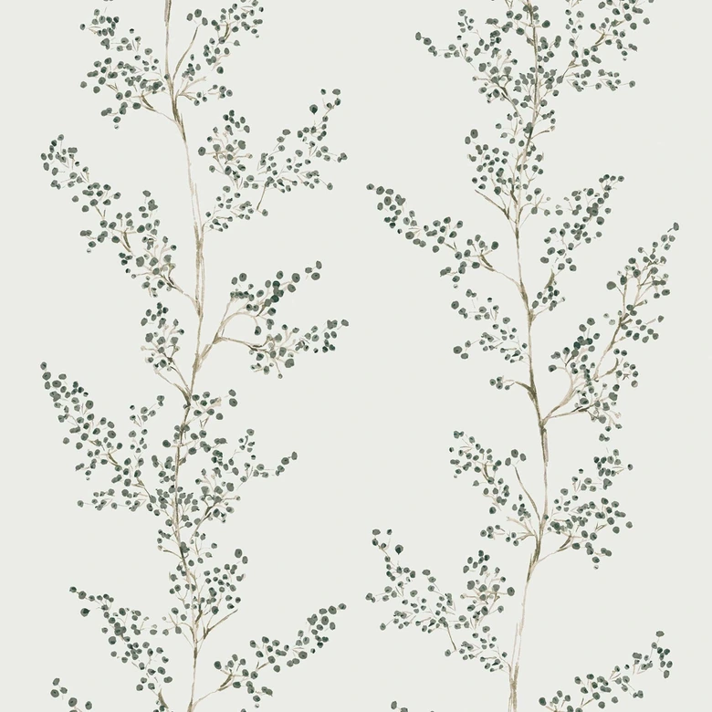Vliestapete Blätter, Äste Floral Natur matt in Grau Grün 