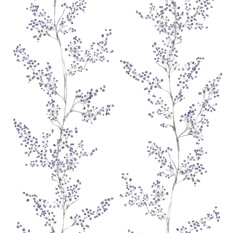 Vliestapete Blätter, Äste Floral Natur matt in Weiß Lila 