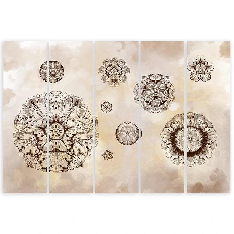 Leinwandbild 5 teilig, Florale geometrische Formen 