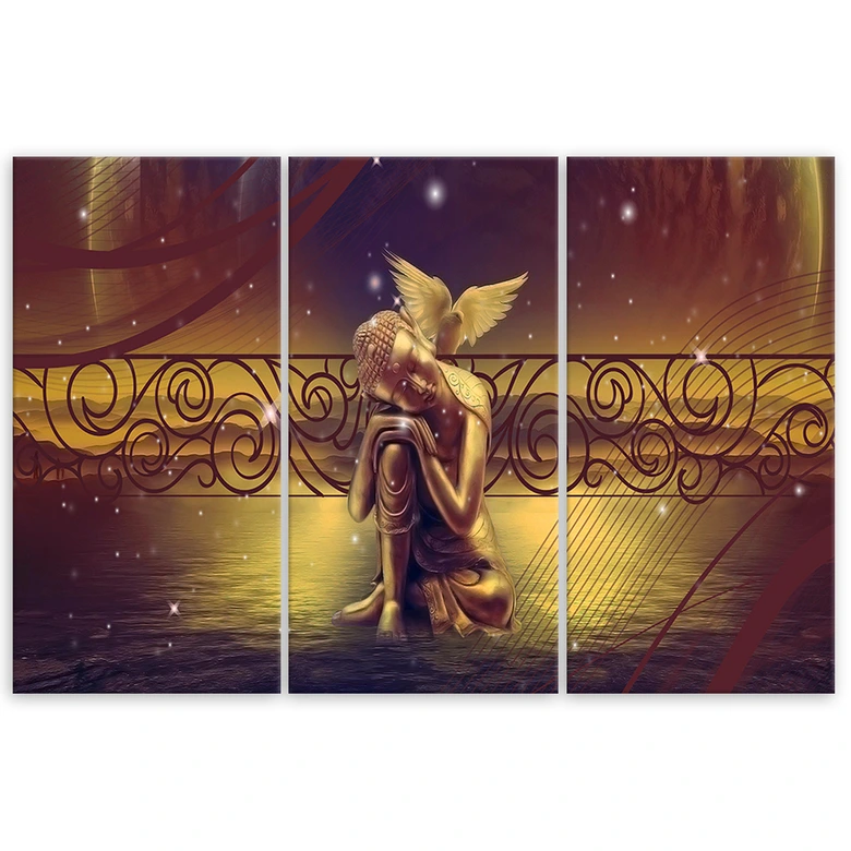 Leinwandbild 3-teilig, Buddha Abstrakt Zen Braun 