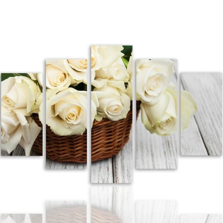 Leinwandbild 5 teilig, Weiße Rosen Natur Blumen 