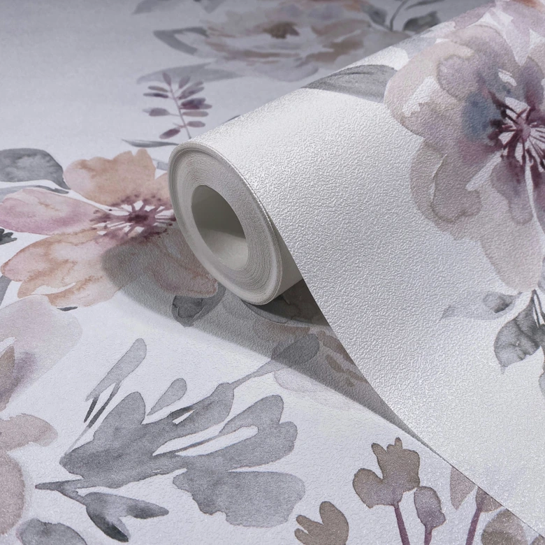 Vliestapete Blumen Floral Natur, Romantisch matt in Weiß Grau Beige 